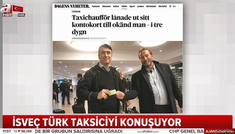 Tukish TV showing a photo of the businessman and the taxi driver in a Swedish Newspaper