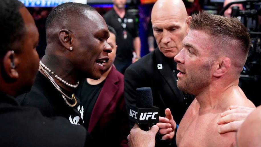 UFC fighters Dricus du Plessis and Israel Adesanya in a face-off