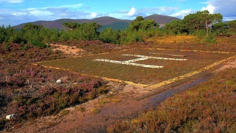 A helicopter landing site at Rothiemurchus Lodge with 