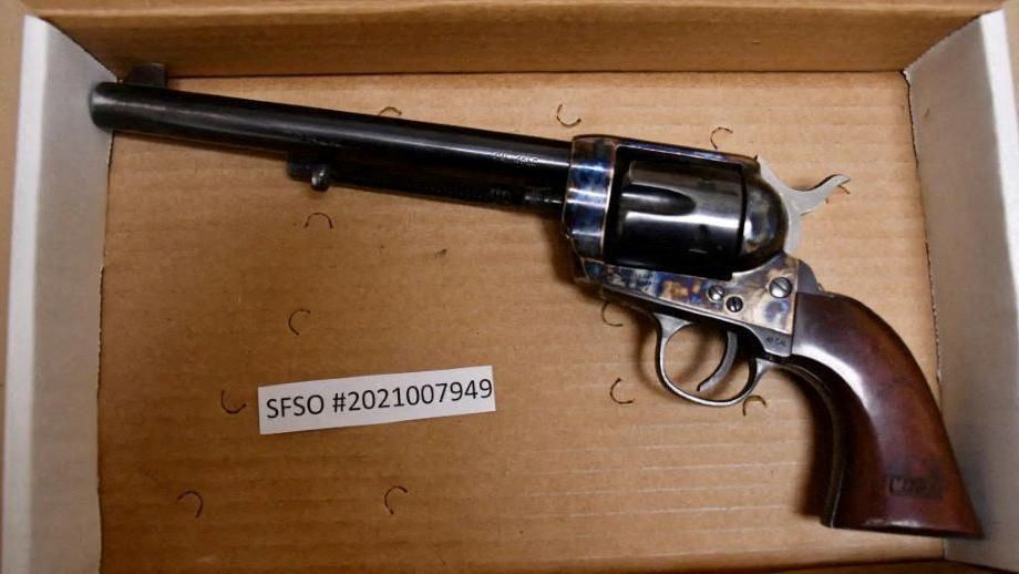 An undated photo showing the reproduction 1873 long Colt .45 revolver actor Alec Baldwin was using when cinematographer Halyna Hutchins was fatally shot