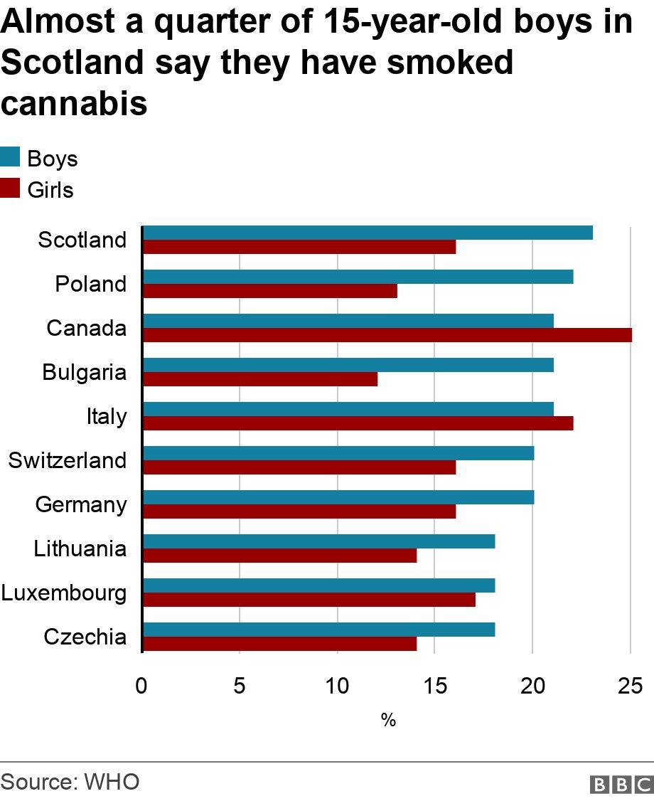 Almost 25% of 15-year-old boys in Scotland say they have smoked cannabis. .  .