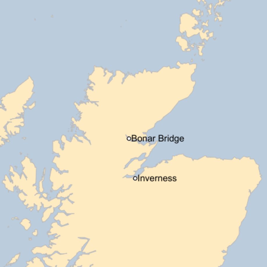 Map: A map of Scotland showing the locations of Bonar Bridge and Inverness.