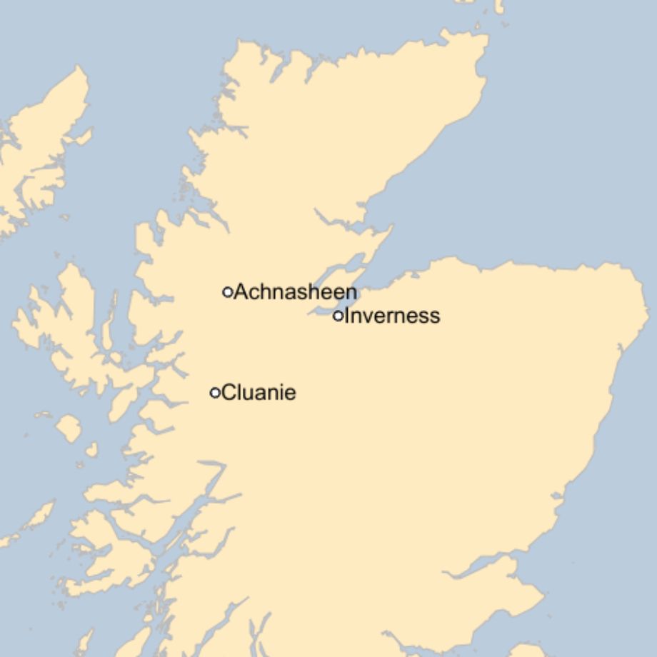 Map: The map of Scotland shows the locations of Cluanie, Achnasheen and Inverness.