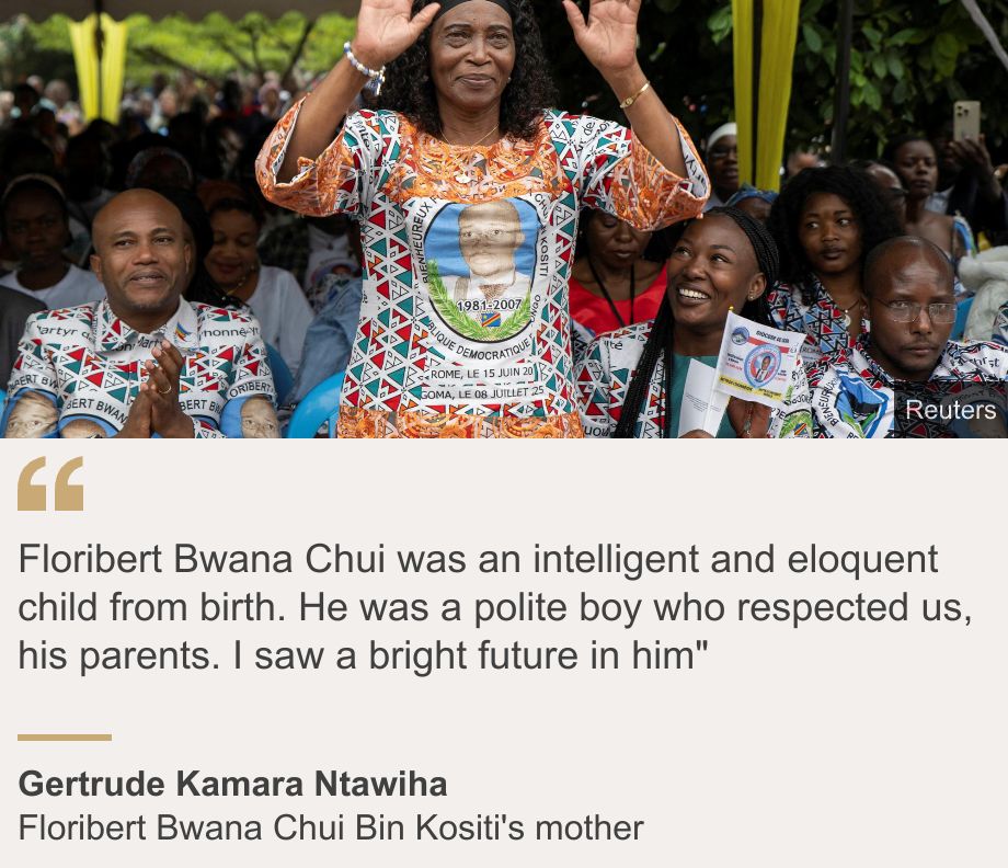 "Floribert Bwana Chui was an intelligent and eloquent child from birth. He was a polite boy who respected us, his parents. I saw a bright future in him"", Source: Gertrude Kamara Ntawiha, Source description: Floribert Bwana Chui Bin Kositi's mother, Image: Gertrude Kamara Ntawiha