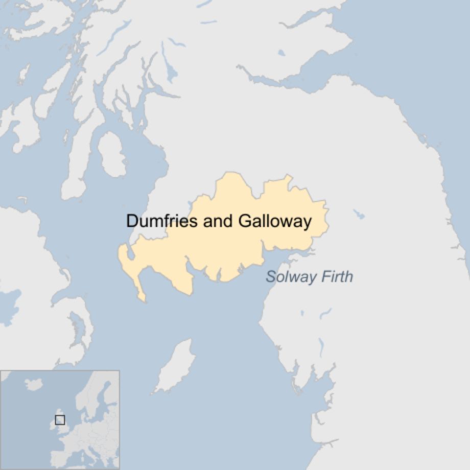 Map: A map of Dumfries and Galloway with the Solway Firth marked on it