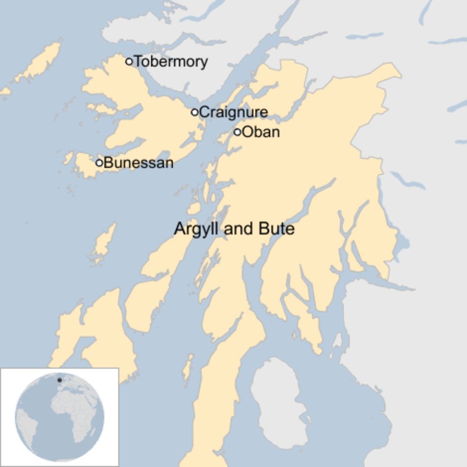 Map: The island of Mull is effectively split in two by its secondary schooling arrangements - the map shows Tobermory in the north, Craignure in the middle and Bunessan in the south