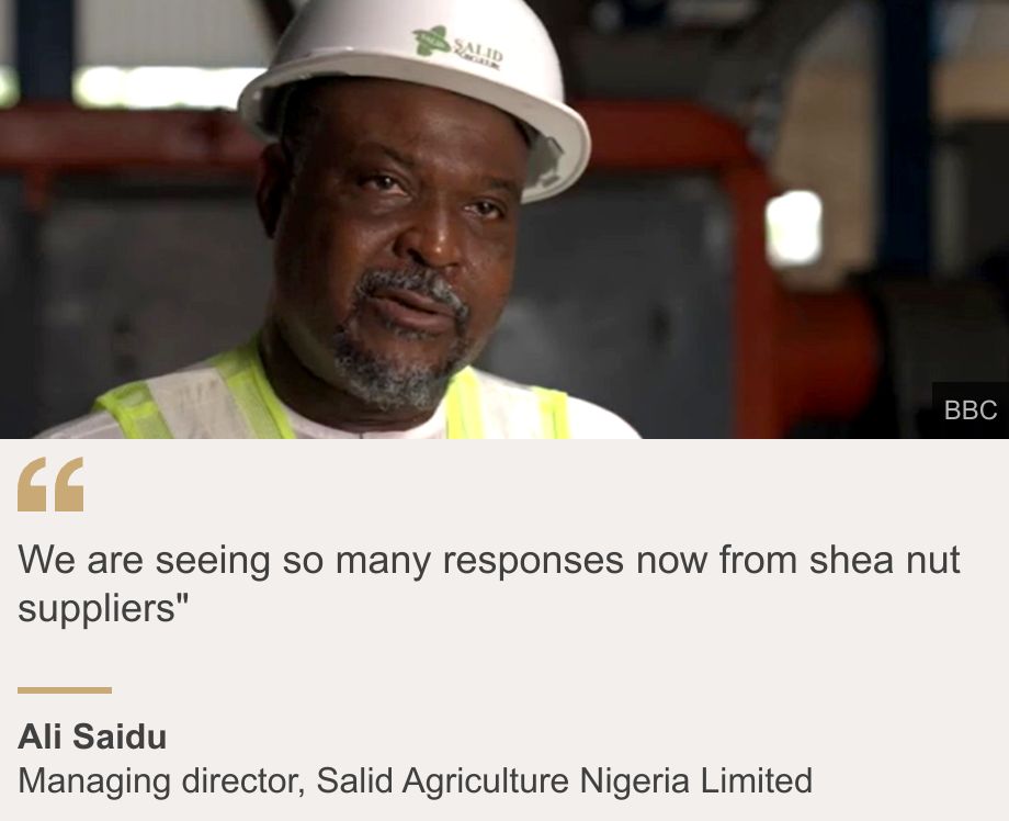 "We are seeing so many responses now from shea nut suppliers"", Source: Ali Saidu, Source description: Managing director, Salid Agriculture Nigeria Limited, Image: 