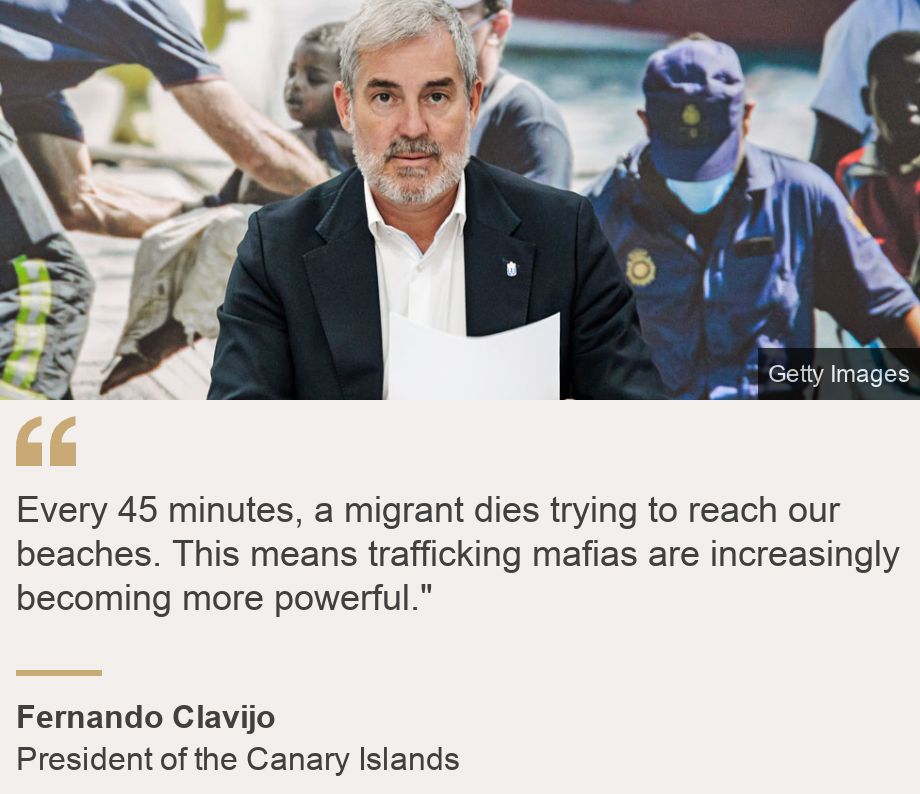 "Every 45 minutes, a migrant dies trying to reach our beaches. This means trafficking mafias are increasingly becoming more powerful."", Source: Fernando Clavijo, Source description: President of the Canary Islands, Image: Fernando Clavijo