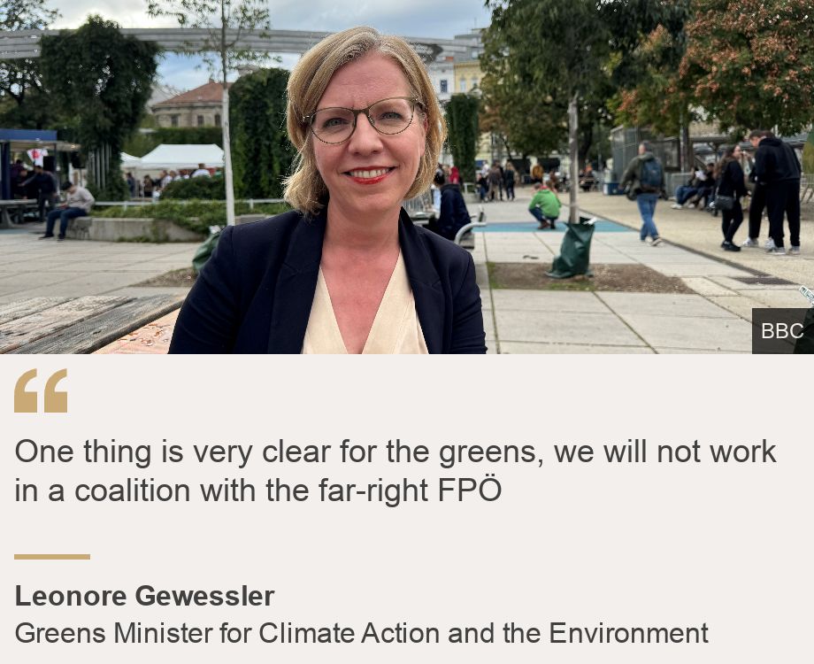 "One thing is very clear for the greens, we will not work in a coalition with the far-right FPÖ", Source: Leonore Gewessler, Source description: Greens Minister for Climate Action and the Environment, Image: Leonore Gewessler