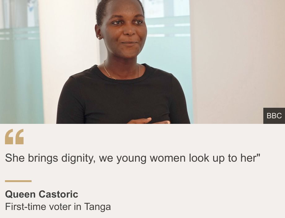 "She brings dignity, we young women look up to her"", Source: Queen Castoric, Source description: First-time voter in Tanga, Image: Queen Castoric