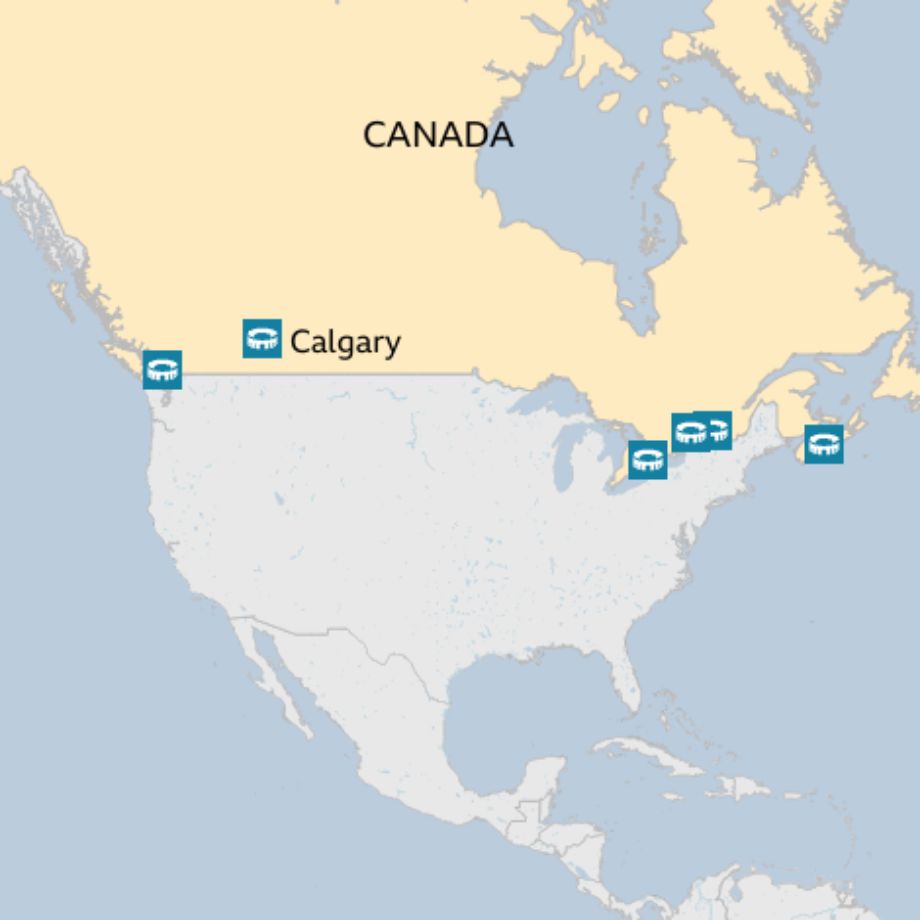 Map: Canada and the six cities that will take part on the NSL