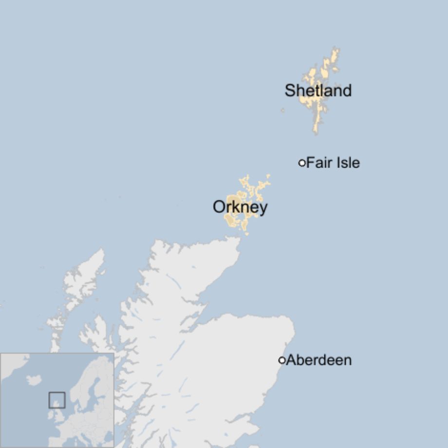 Map: Map showing the north of Scotland, Aberdeen, Orkney, Shetland and Fair Isle