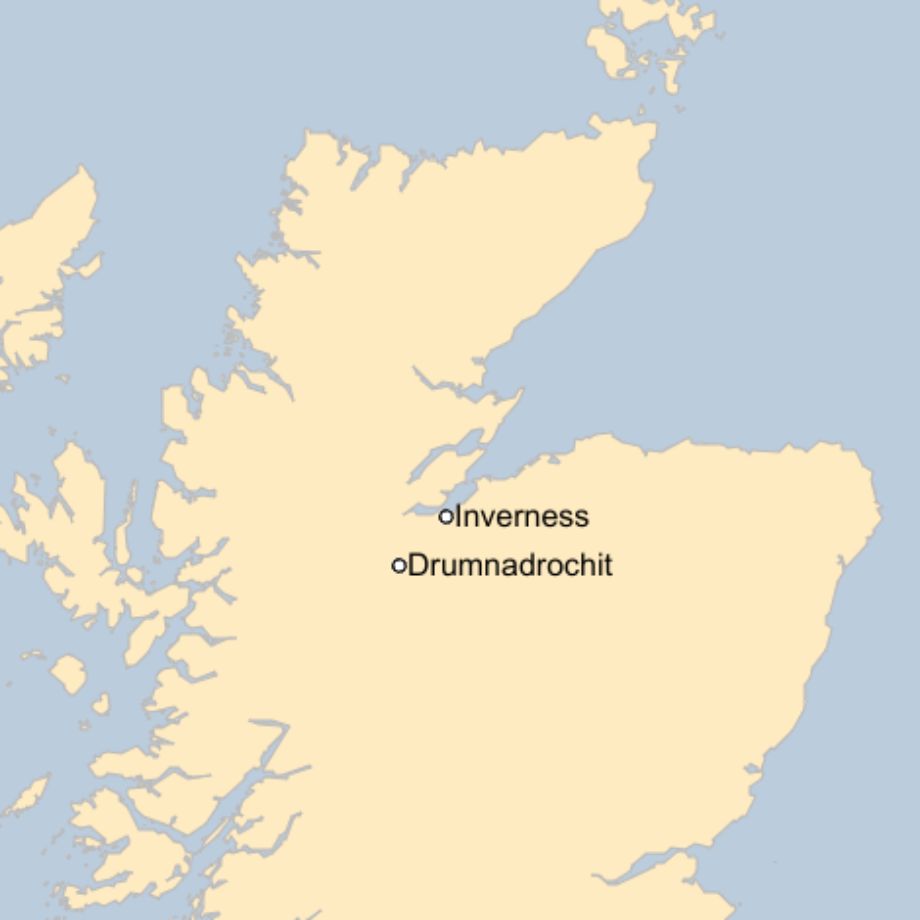 Map: A map of Scotland showing Inverness and Drumnadrochit.