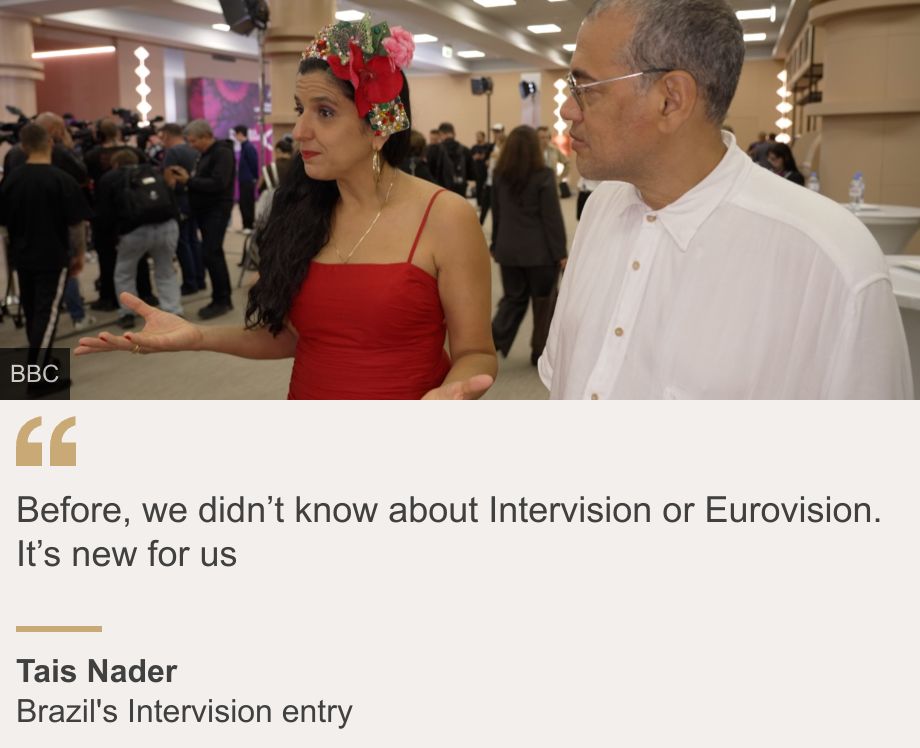 "Before, we didn’t know about Intervision or Eurovision. It’s new for us", Source: Tais Nader, Source description: Brazil's Intervision entry, Image: Tais Nader and Luciano Calazans