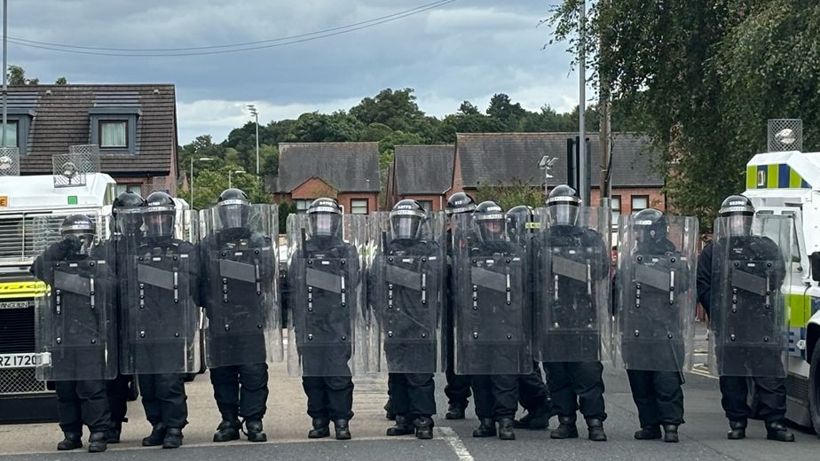 Police with riot shields were deployed in the Ormeau Road area of south Belfast