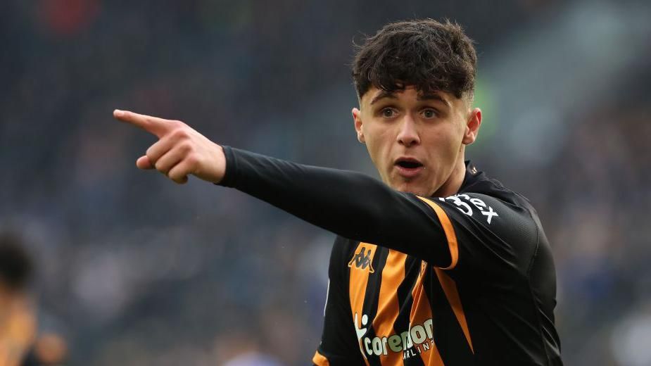 Hull City's Ryan Giles during the Sky Bet Championship match between Hull City and Leicester City at MKM Stadium on March 9, 2024 in Hull, England