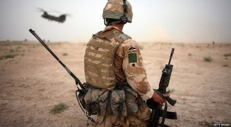 British soldier and chinook in Afghanistan