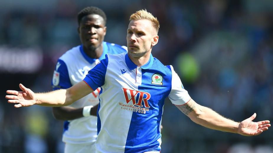 Andreas Weimann celebrates equalising for Blackburn Rovers against Burnley at Turf Moor