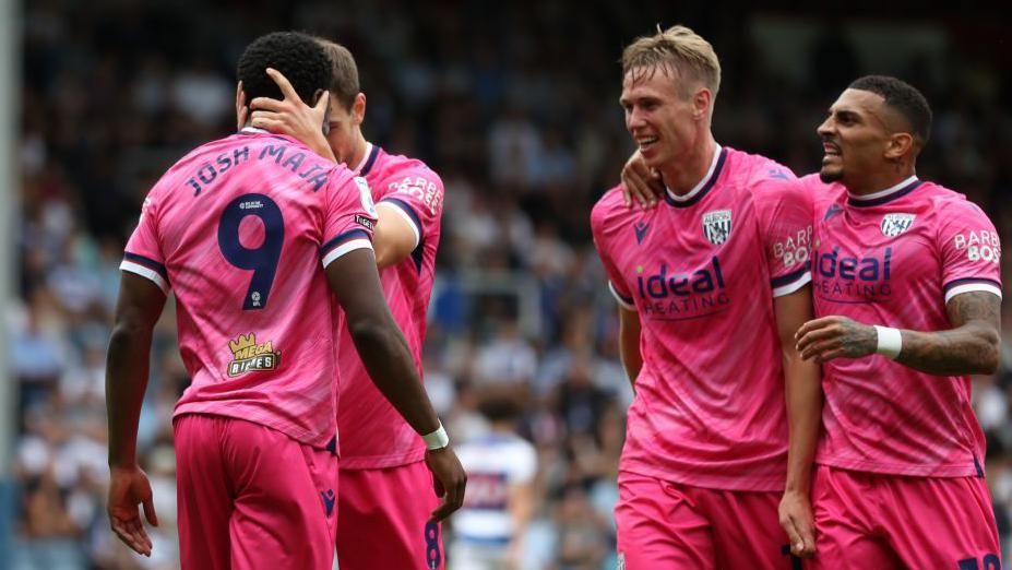 Josh Maja celebrates hat-trick with Baggies teammates