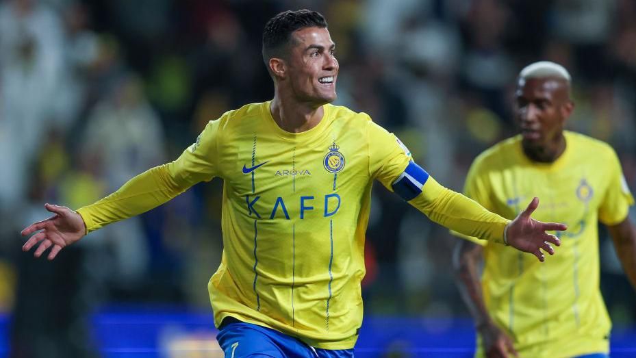 Cristiano Ronaldo celebrates scoring for Al-Nassr