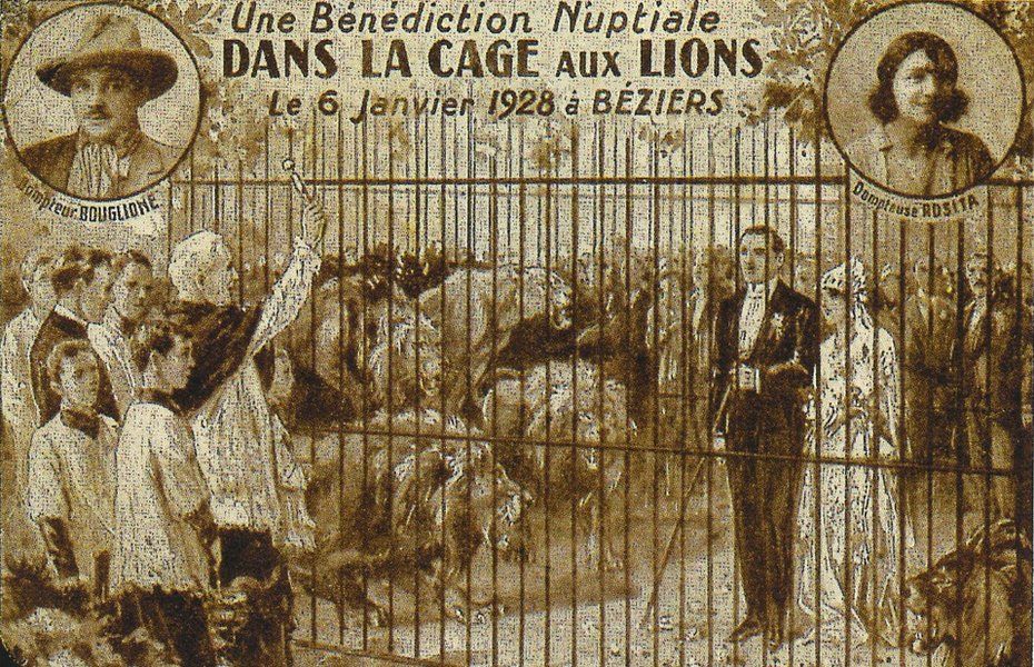 Rosa and Joseph Bouglione getting married in a lion's cage