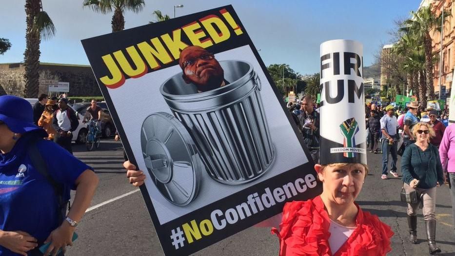 A supporter protesting ahead of the motion of no confidence vote against President Jacob Zuma on August 08, 2017