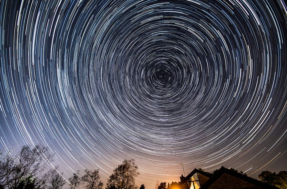 Star trail over Ringwood, Hampshire - also seen are a number of small meteors