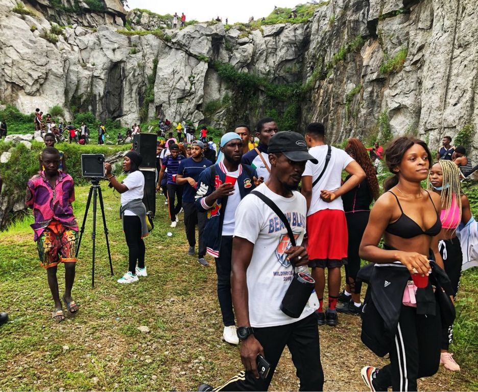 People at Mpape Crushed Rock near Abuja, Nigeria