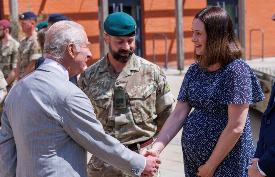 King Charles visits the 3 Royal School of Military Engineering (RSME), the training base for the Army's Royal Engineers, in Minley