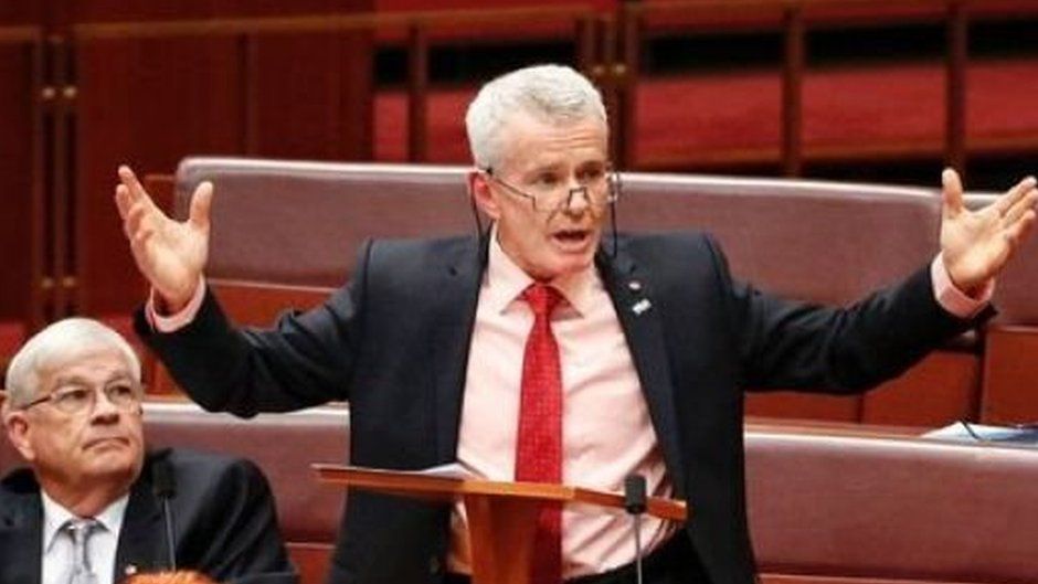 Senator Malcolm Roberts delivered an animated speech to parliament