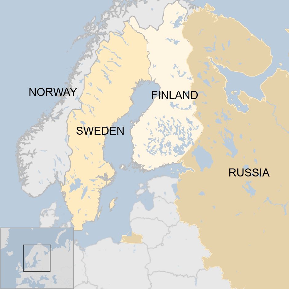 Map showing where Sweden is alongside Norway, Finland and Russia