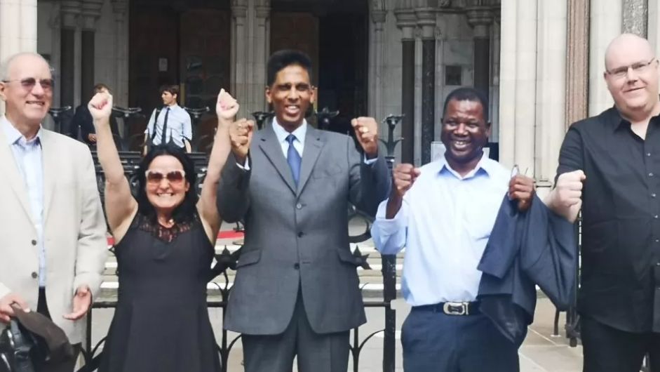 Sami Sabet, Carina Price, Hasmukh Shingadia, Jerry Hosi and Timothy Brentnall outside the High Court