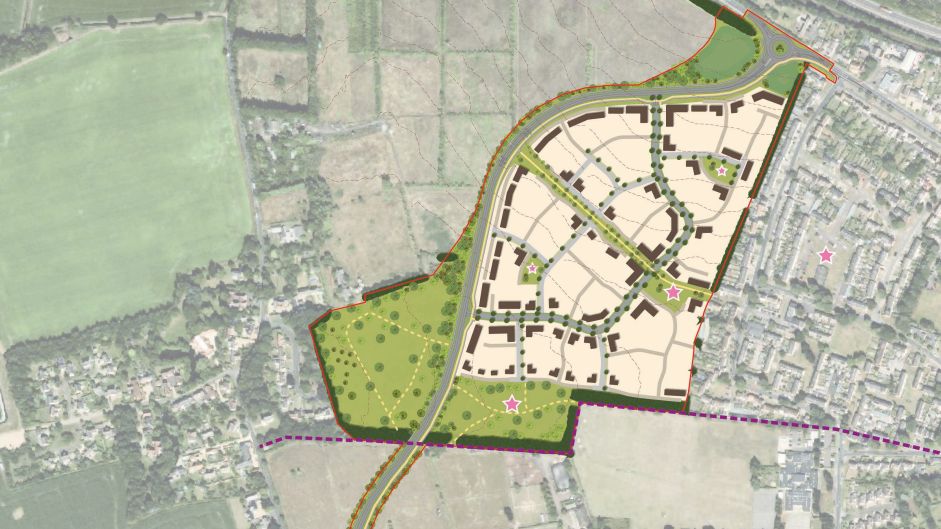 A CGI image of the plans for 485 new homes in Bury St Edmunds 