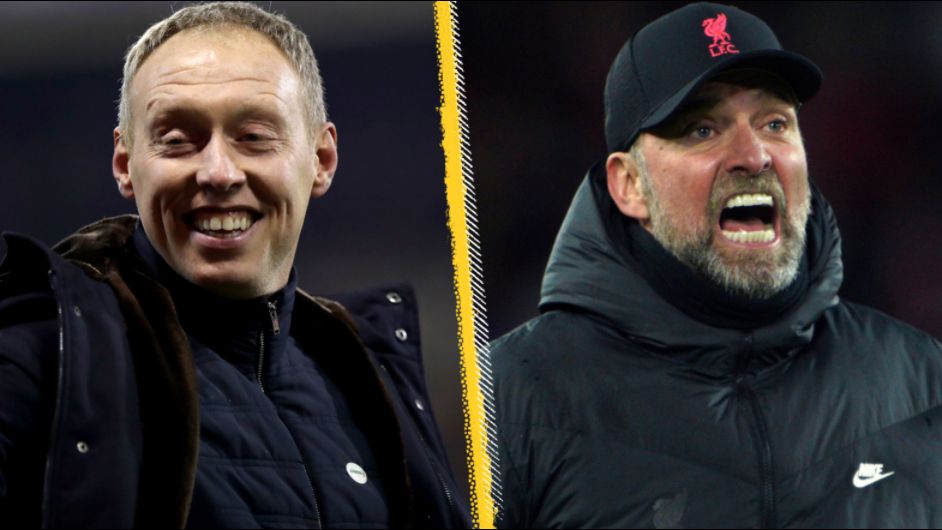 Nottingham Forest boss Steve Cooper (left) and Liverpool boss Jurgen Klopp
