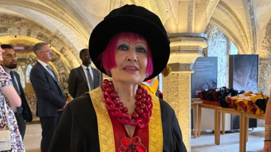 Dame Zandra Rhodes getting honorary degree at Rochester Cathedral 