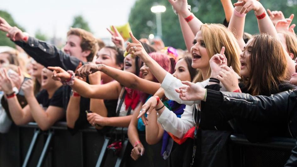 Crowds pictured singing along at a Belsonic concert from a previous year