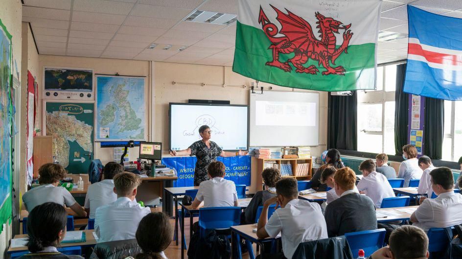 Classroom with Welsh flag