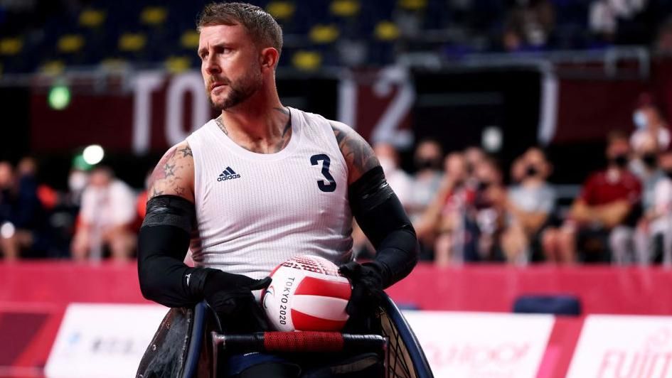 Wheelchair rugby player Stuart Robinson in action at the Tokyo Games