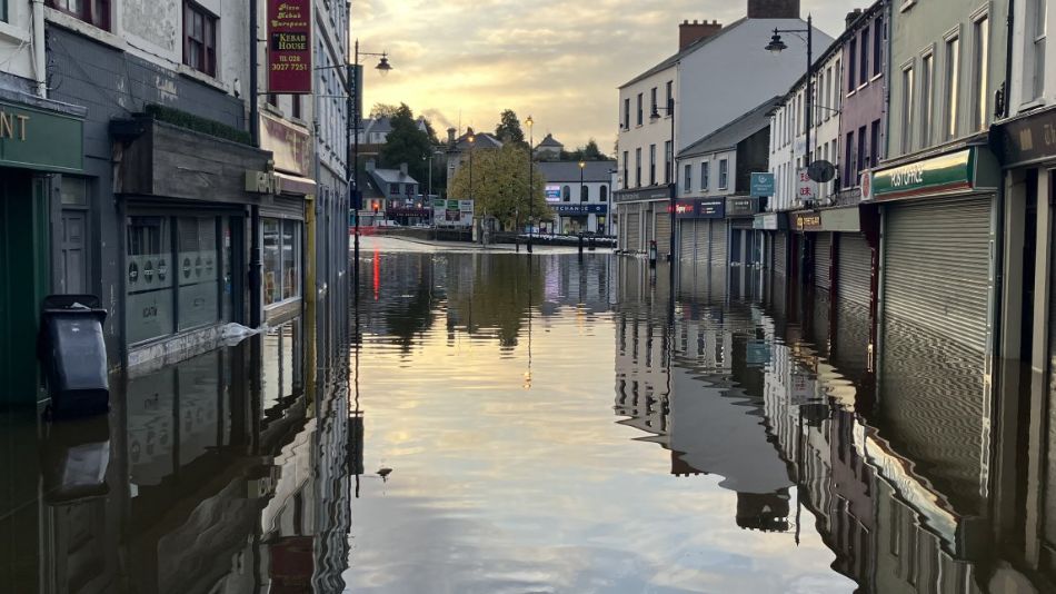 Scene in Newry city centre after flooding