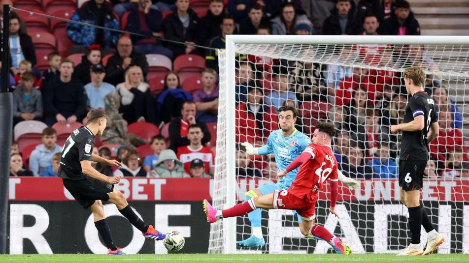 Emre Tezgel scoring for Stoke City against Middlesbrough