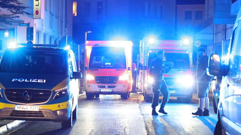 Police and ambulances at the scene of the attack in Solingen, Germany