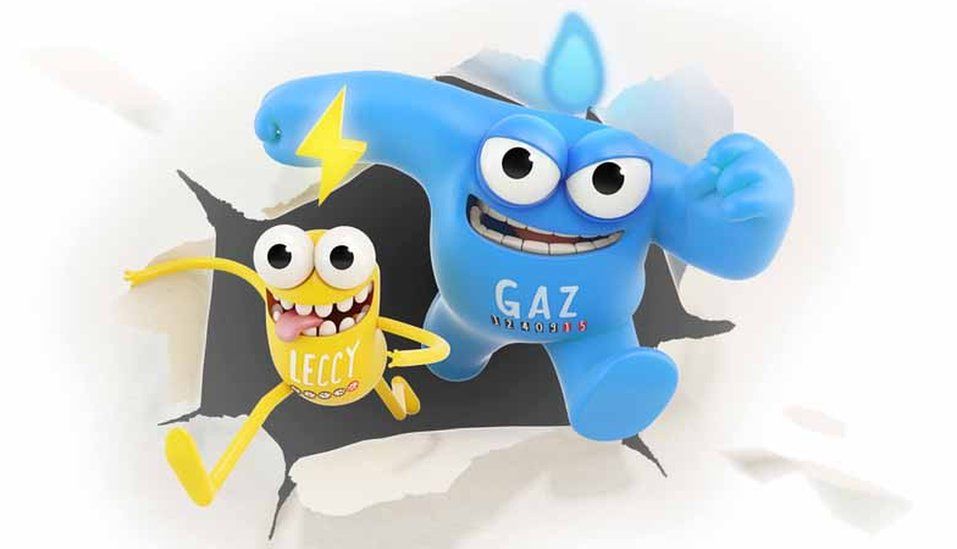Gaz and Leccy cartoon characters