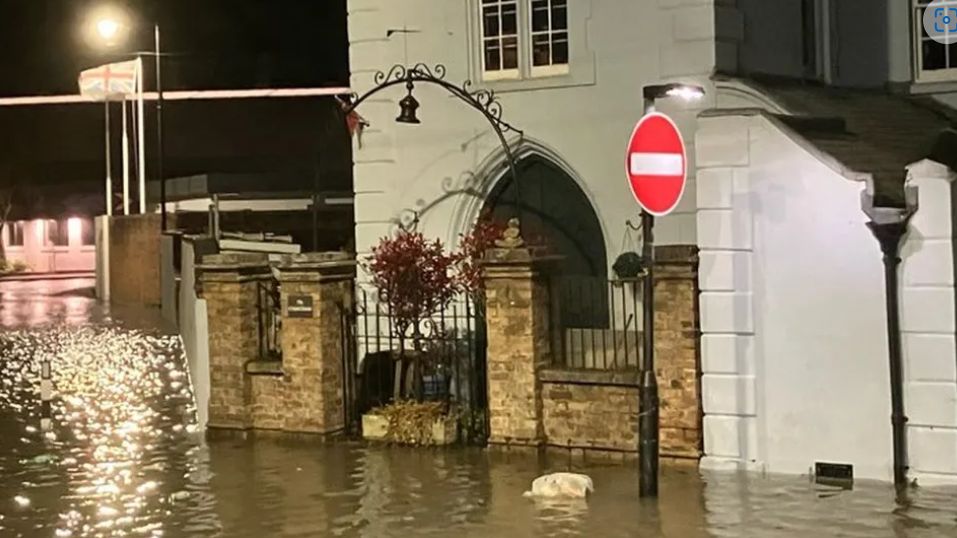 A flooded building in East Cowes