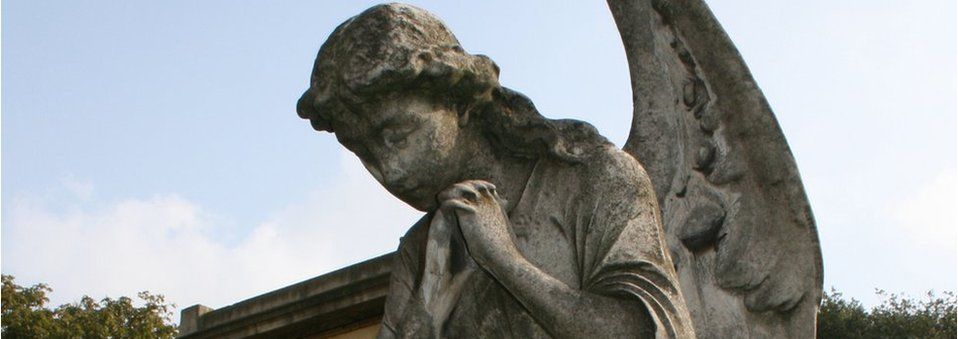 Statues of an angel in London's Brompton Cemetery