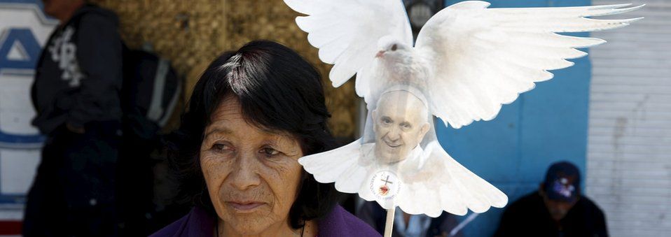 People wait for the arrival of Pope Francis at the Guadalupe's Basilica in Mexico City, February 13, 2016