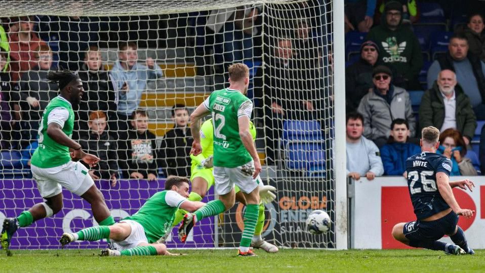 Ross County's Jordan White scores to make it 2-1 during a cinch Premiership match between Ross County and Hibernian at the Global Energy Stadium, on May 04, 2024, in Dingwall, Scotland. (Photo by Ross Parker / SNS Group)