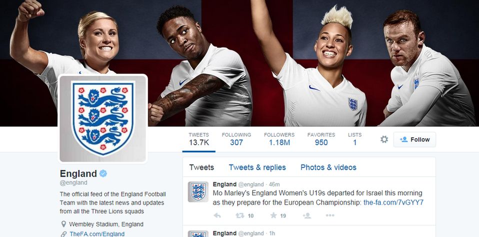 The Twitter feed of the official @England national team account