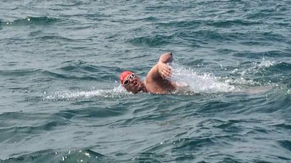 Andrew Rees during his swim across the Channel