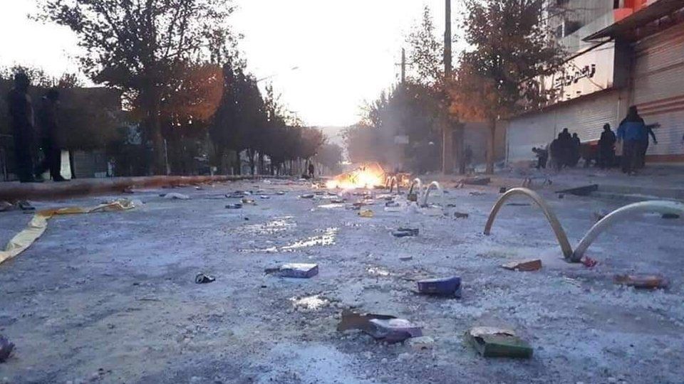 Image purportedly showing aftermath of clashes between protesters and security forces in Mariwan, Iran