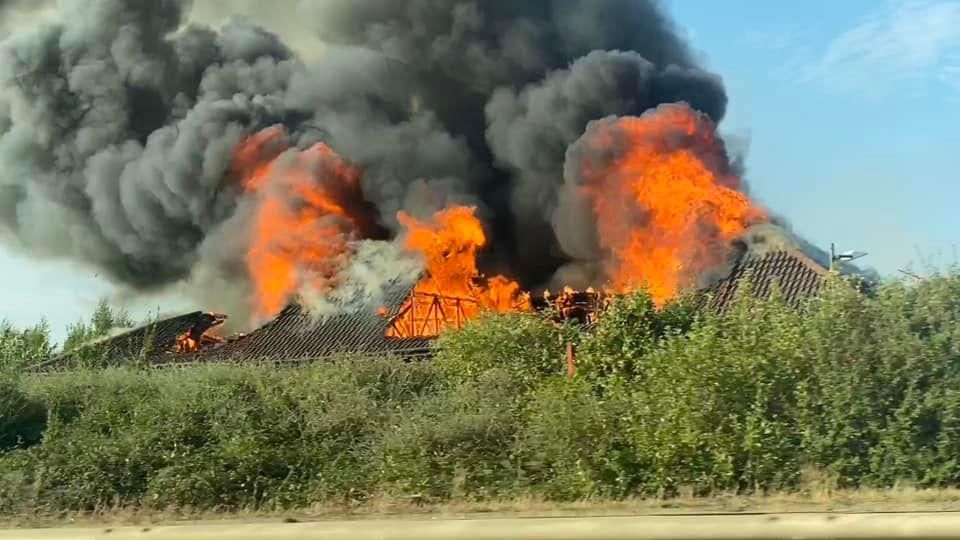 Fire on a roof in Cambridgeshire